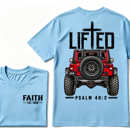 LIFTED Faith Psalm 40:2 Offroad 4X4 Jeep Christian T-Shirt EST.Year Religious Faith Graphic Tee