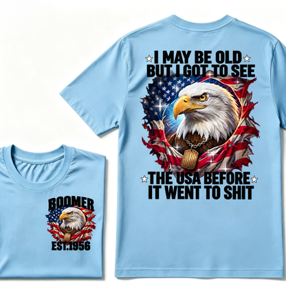 Boomer EST.Year I May Be Old But I Got To See America Longhorn Skull Retro Patriotic Eagle T-shirt