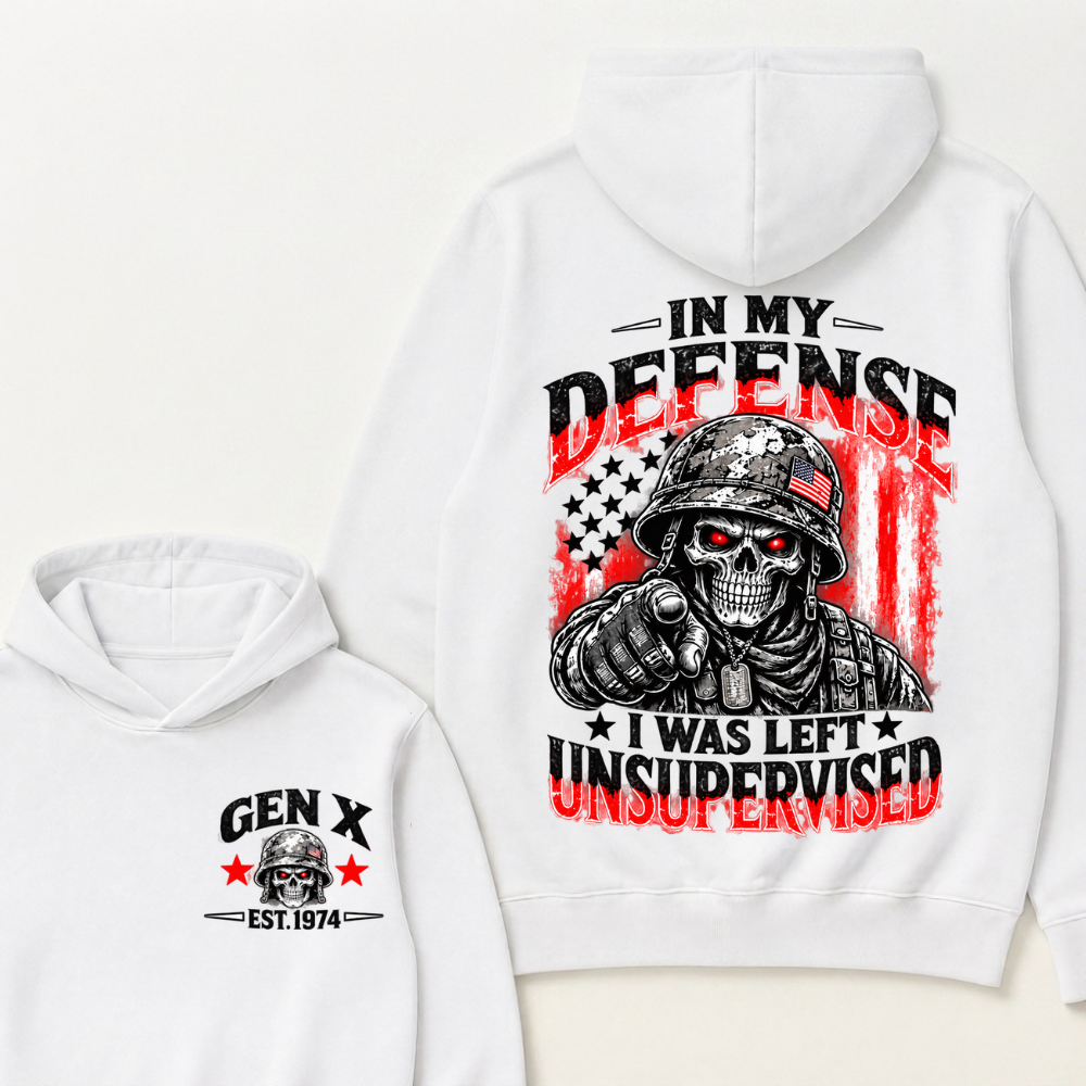 In My Defense I Was Left Unsupervised Est. Year Veteran Skull Graphic Hoodie