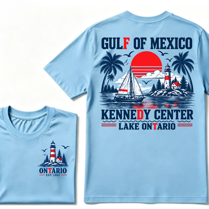 Gulf Of Mexico Kennedy Center Lake Ontario EST.Year Retro Lighthouse Sailboat Graphic T-Shirt