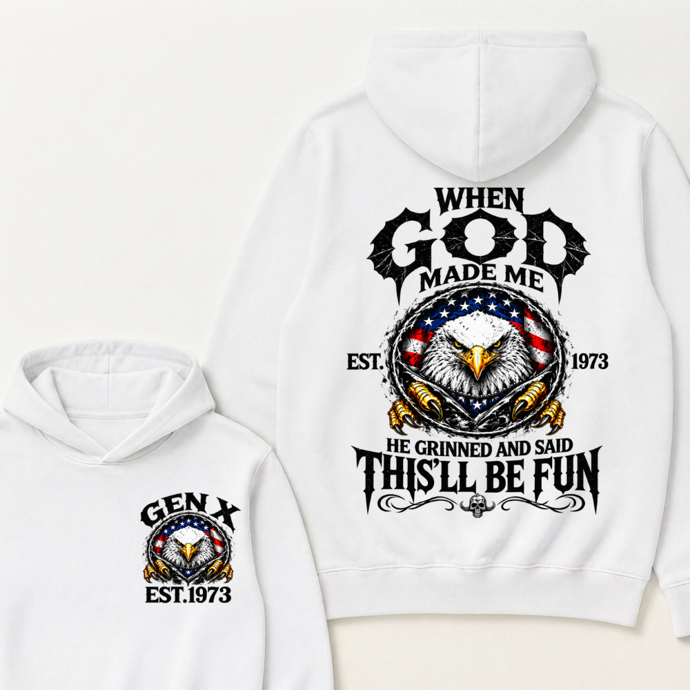 When God Made Me He Grinned And Said This’ll Be Fun EST.Year Vintage Eagle Graphic Hoodie