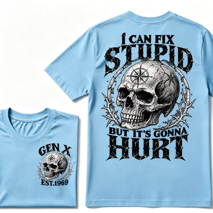 Gen X EST.Year Skull Compass I Can Fix Stupid But It's Gonna Hurt Vintage Graphic T-Shirt