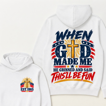 Custom Year Faith Cross Hoodie | Double Sided When God Made Me Graphic Hoodie