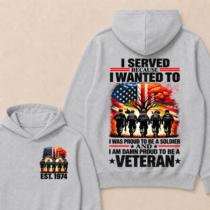 I Served Because I Wanted To  I Was Proud To Be A Soldier  And  I Am Damn Proud To Be A Veteran  Est. Year Hoodie