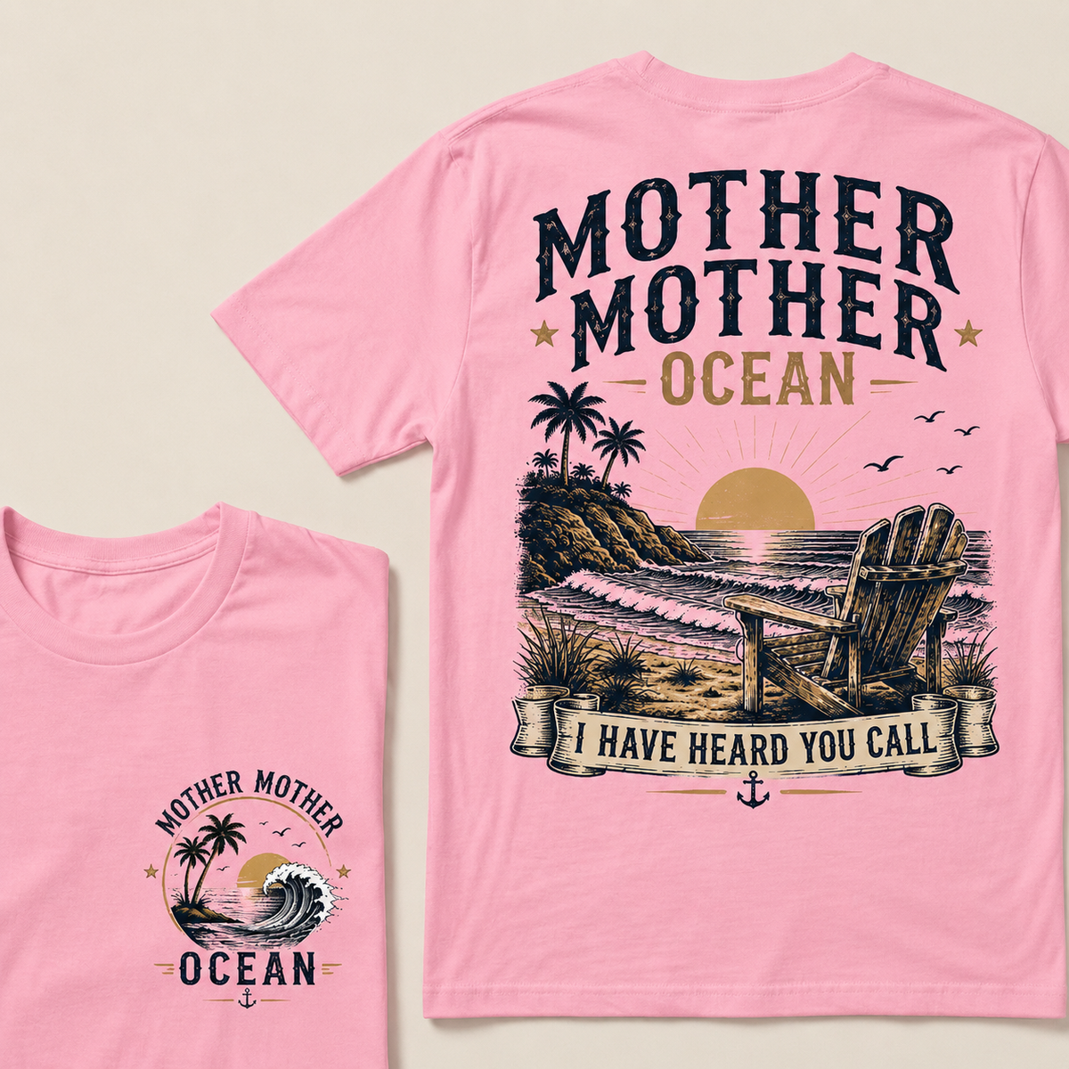 "Mother Mother Ocean — I Have Heard You Call" Vintage Beach Crew Neck T-Shirt | Classic Ocean Lover Unisex Tee