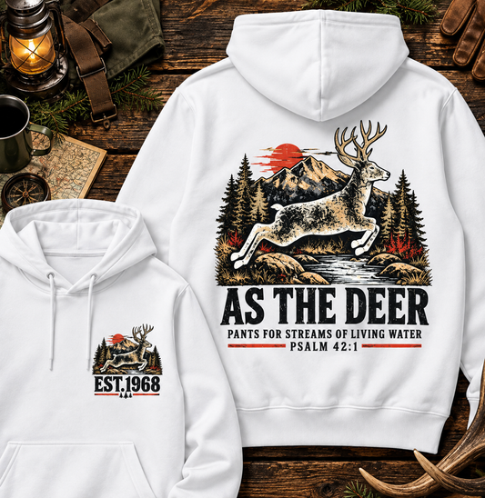 As The Deer Pants For Streams Of Living Water Psalm 42:1 Christian Deer Hunting Vintage Mountain EST.Year Graphic Hoodie