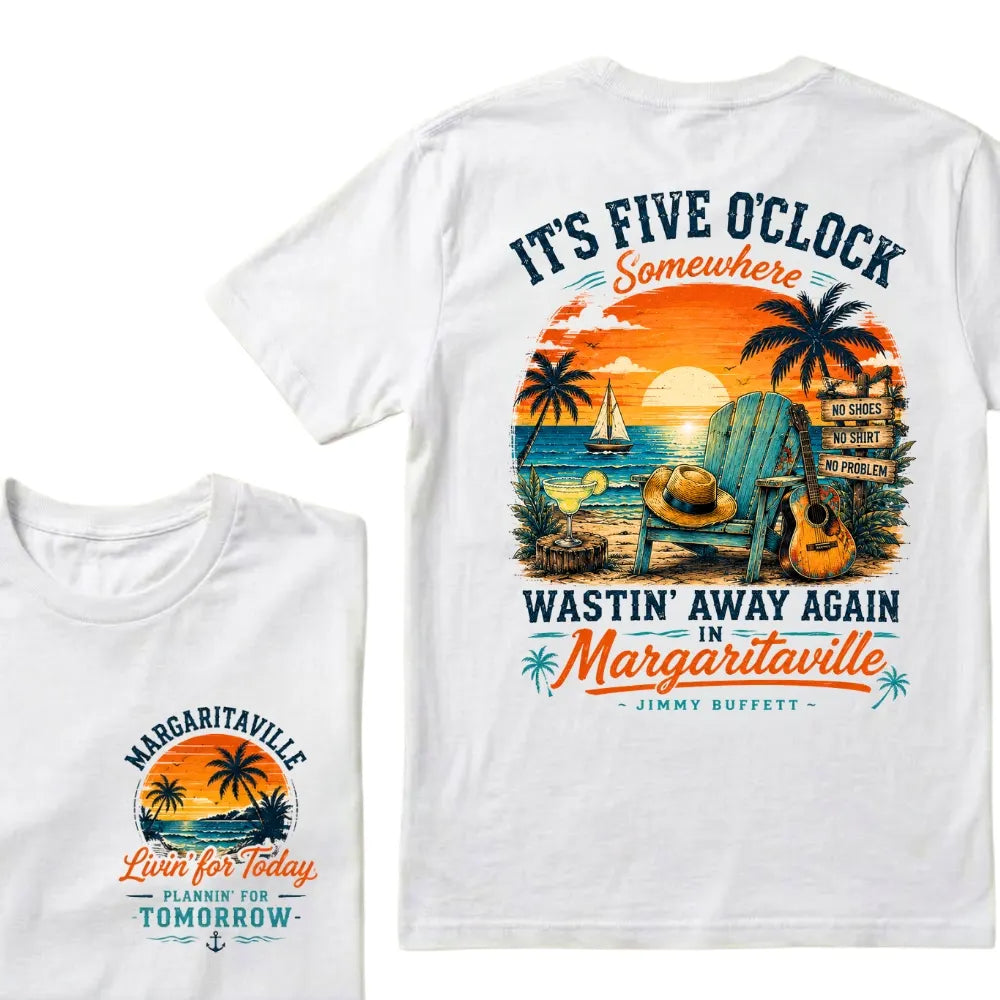 It's Five O'Clock Somewhere Wastin' Away Again In Margaritaville Parrot Guitar Sunset Beach No Shoes No Shirt No Problem Grap