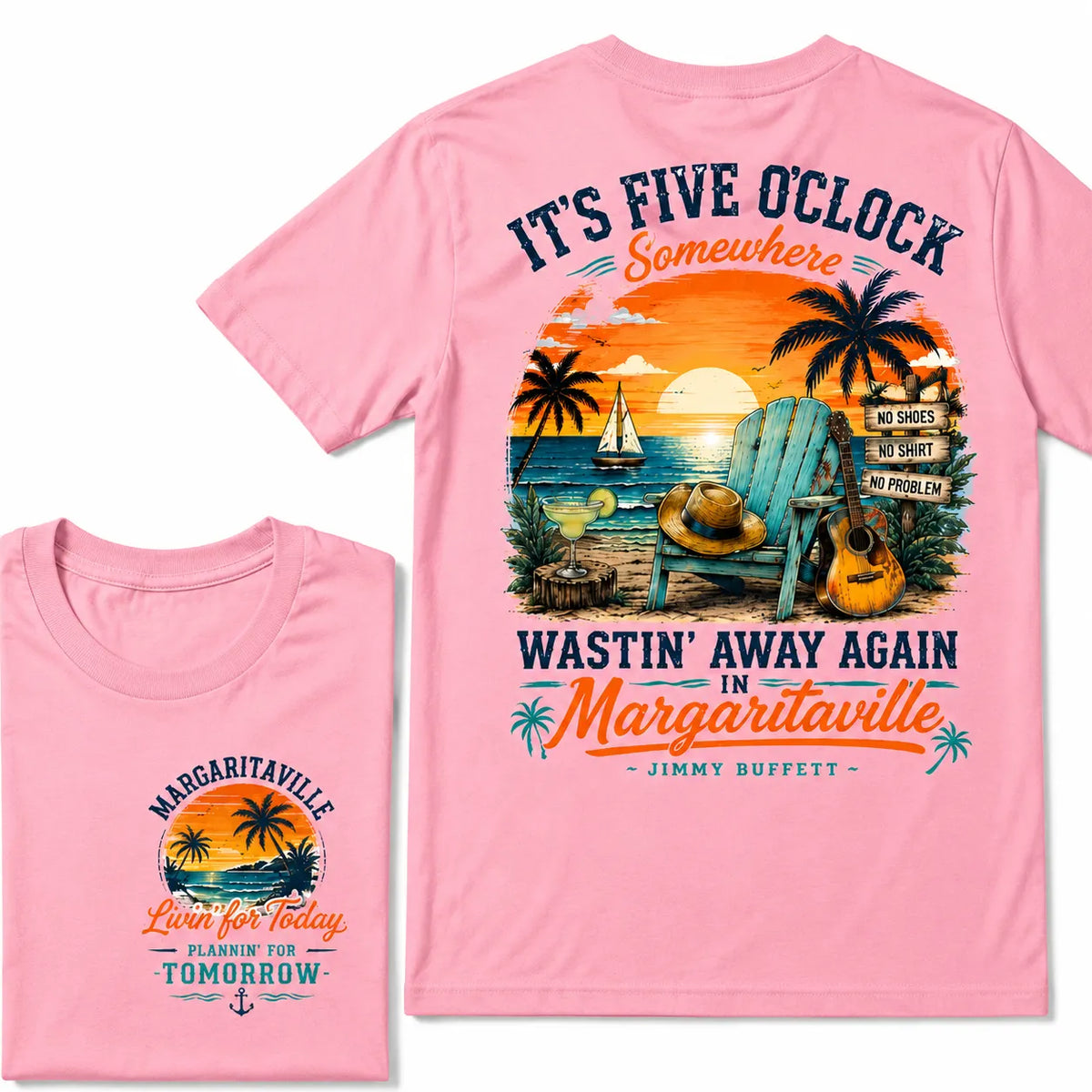 It's Five O'Clock Somewhere Wastin' Away Again In Margaritaville Parrot Guitar Sunset Beach No Shoes No Shirt No Problem Grap