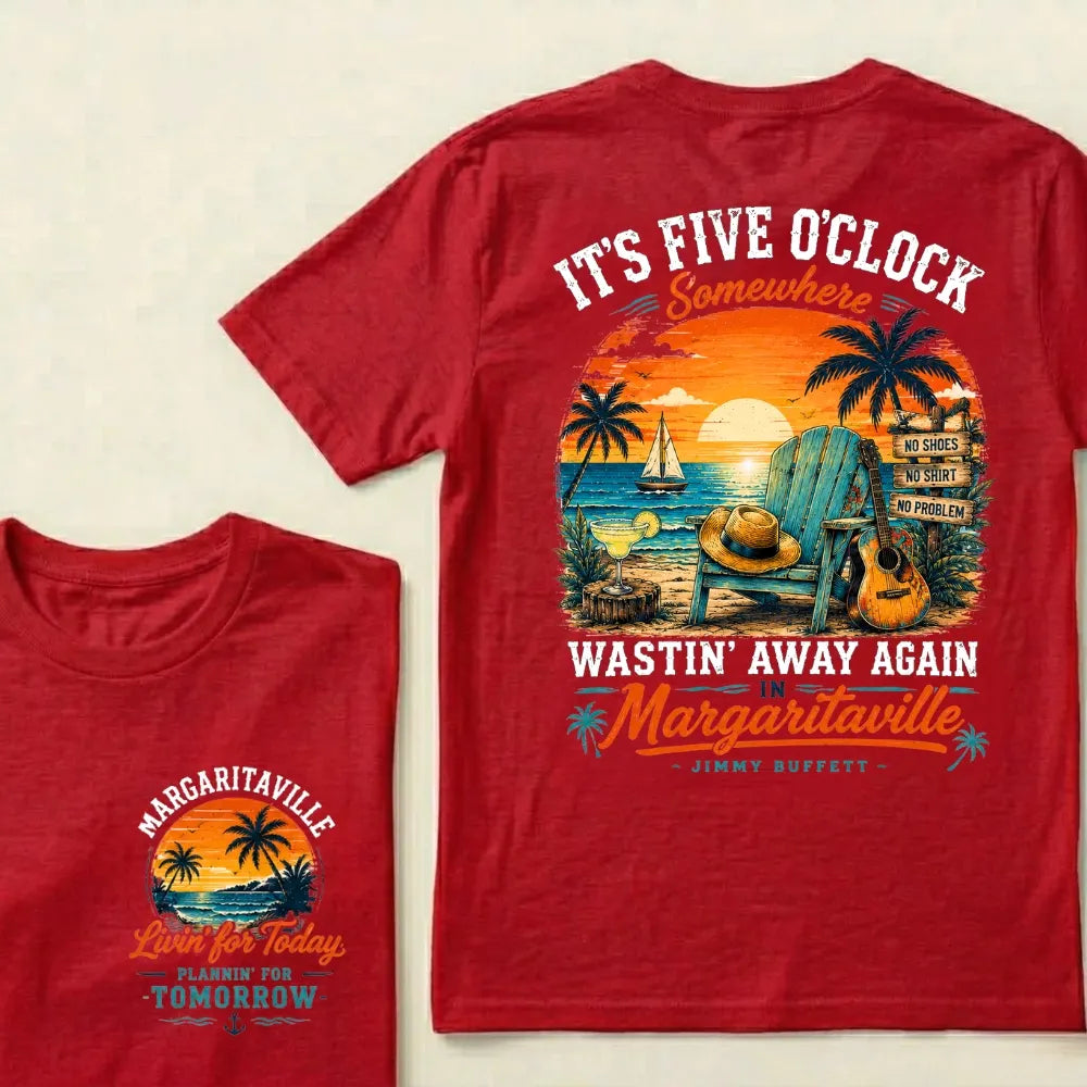 It's Five O'Clock Somewhere Wastin' Away Again In Margaritaville Parrot Guitar Sunset Beach No Shoes No Shirt No Problem Grap