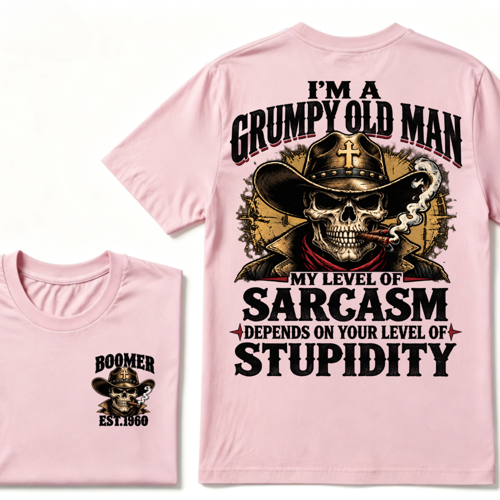 Custom EST.Year I'm A Grumpy Old Man My Level Of Sarcasm Depends On Your Level Of Stupidity Vintage Graphic T-Shirt