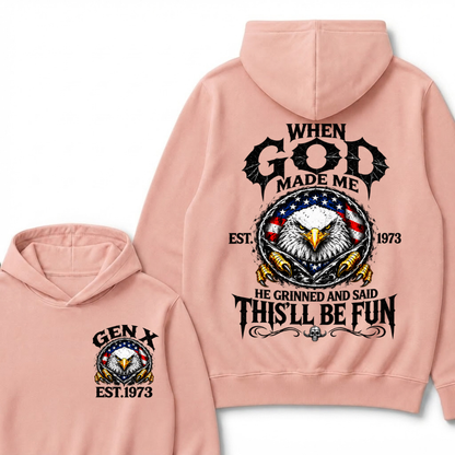 When God Made Me He Grinned And Said This’ll Be Fun EST.Year Vintage Eagle Graphic Hoodie