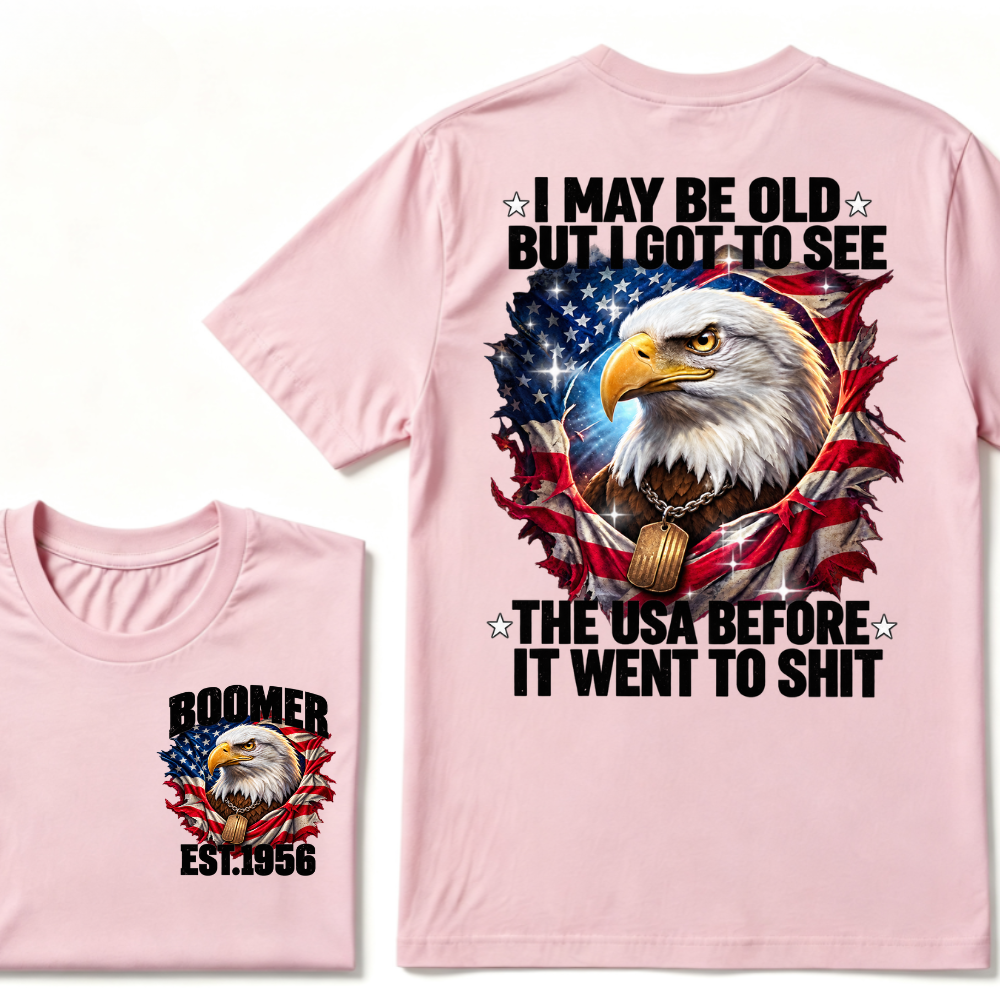 Boomer EST.Year I May Be Old But I Got To See America Longhorn Skull Retro Patriotic Eagle T-shirt