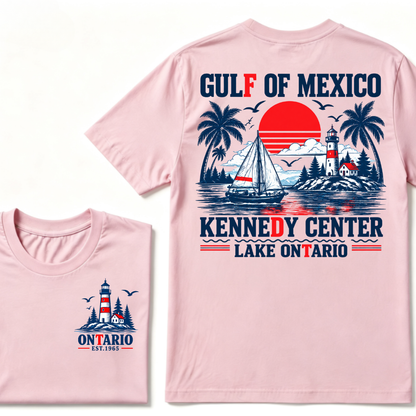 Gulf Of Mexico Kennedy Center Lake Ontario EST.Year Retro Lighthouse Sailboat Graphic T-Shirt