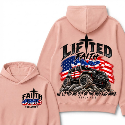 Custom Year Lifted Faith Jeep He Lifted Me Out Of The Mud And Mire Psalm 40:2 Hoodie, Christian Patriotic Hoodie