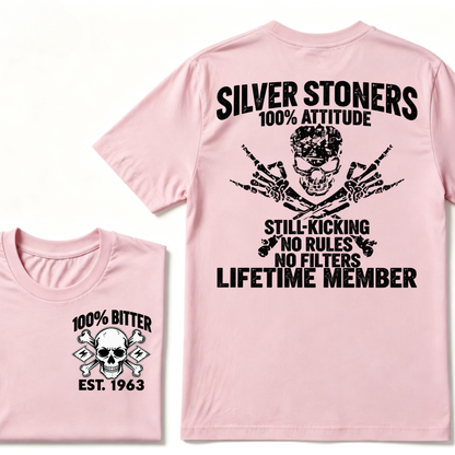 💀 SILVER STONERS: 100% Attitude, Est. Year Apparel T-shirt