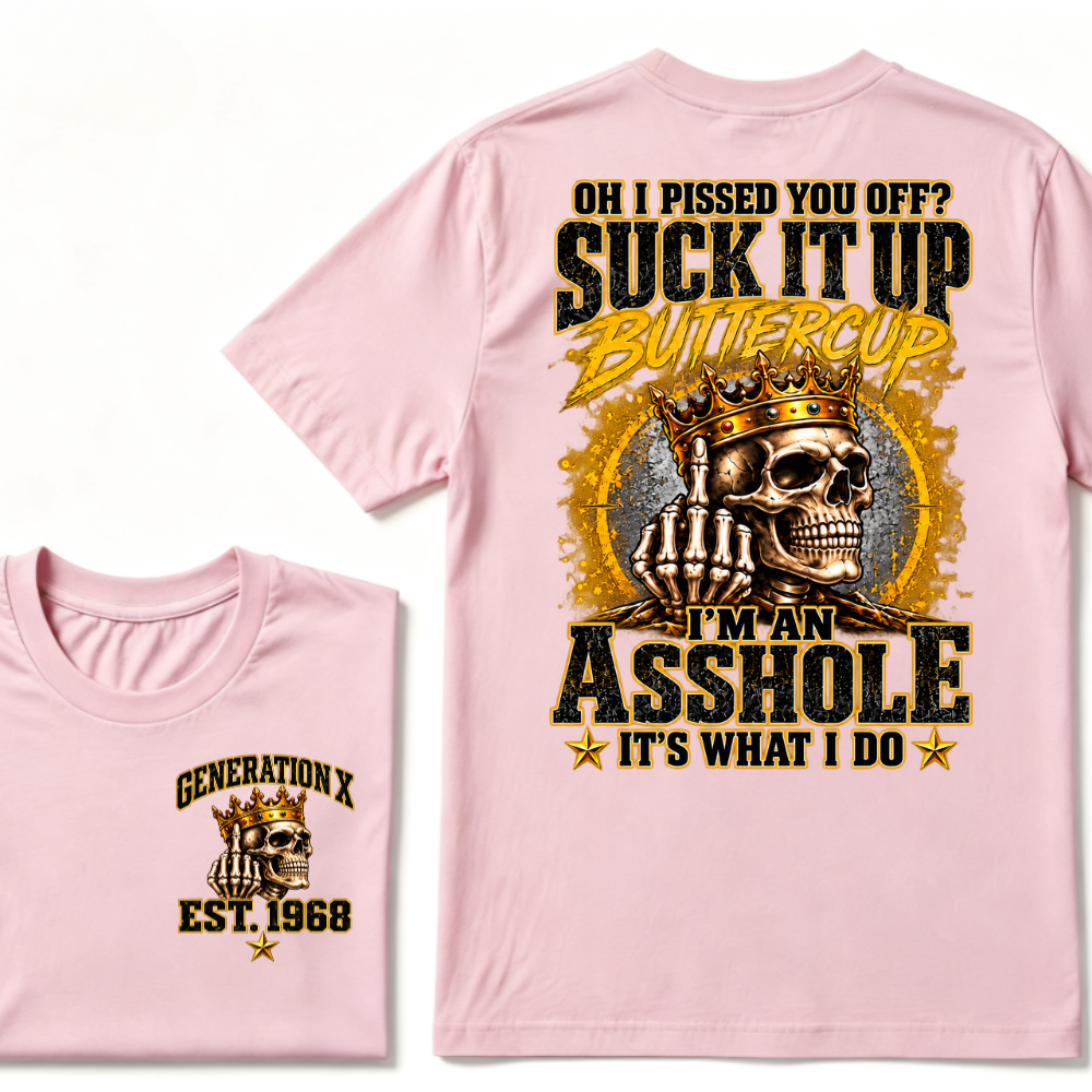 Gen X EST.Year Crown Middle Finger Skull Sarcastic Quote Vintage Graphic T-Shirt