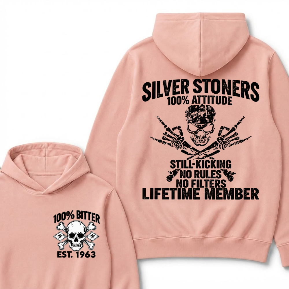 💀 SILVER STONERS: 100% Attitude, Est. Year Apparel Hoodie