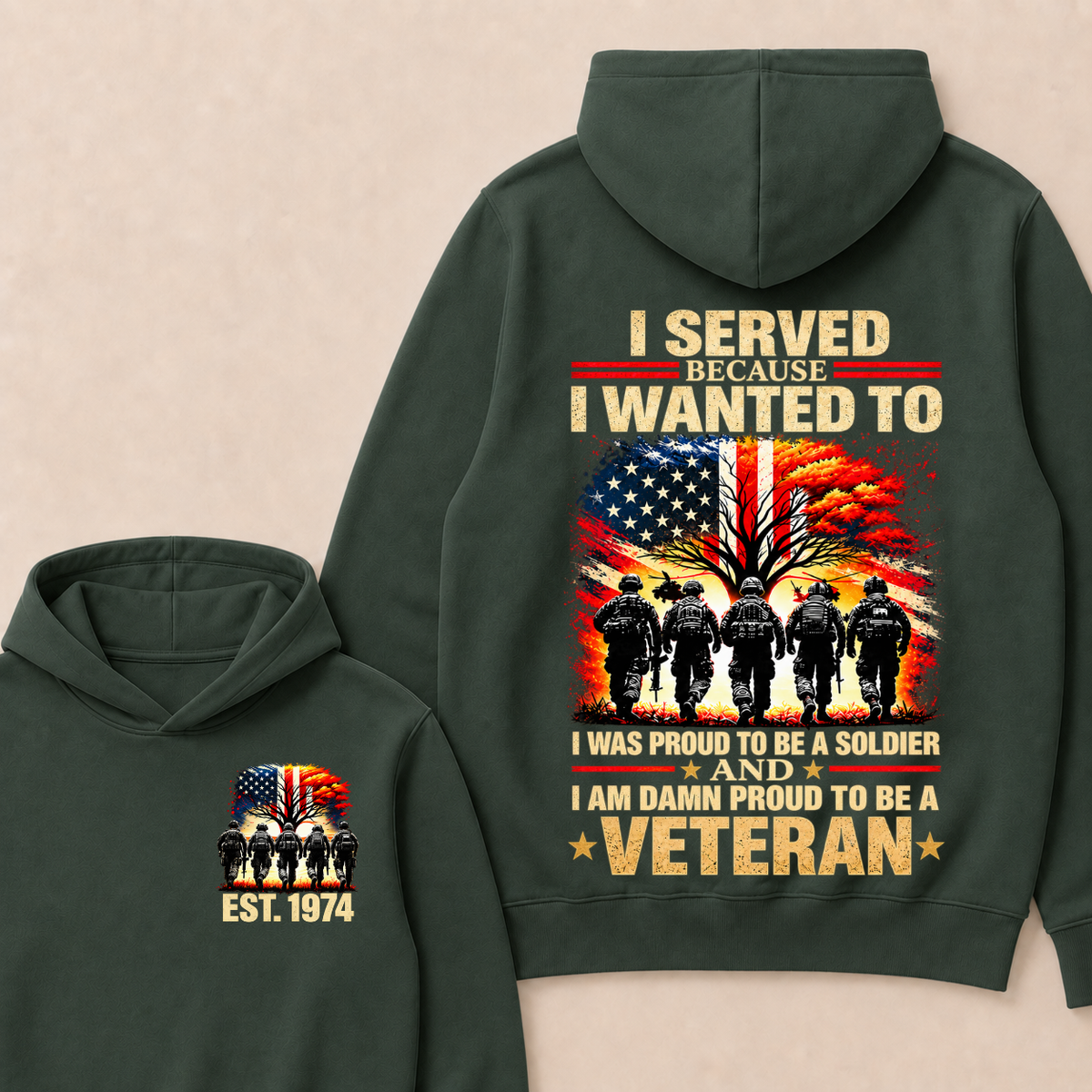 I Served Because I Wanted To  I Was Proud To Be A Soldier  And  I Am Damn Proud To Be A Veteran  Est. Year Hoodie