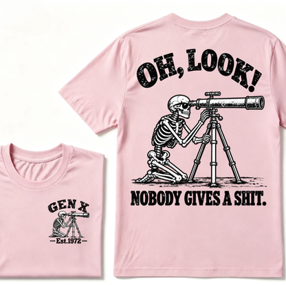 Oh Look Nobody Gives A Shit EST.Year Vintage Skeleton Telescope Tee