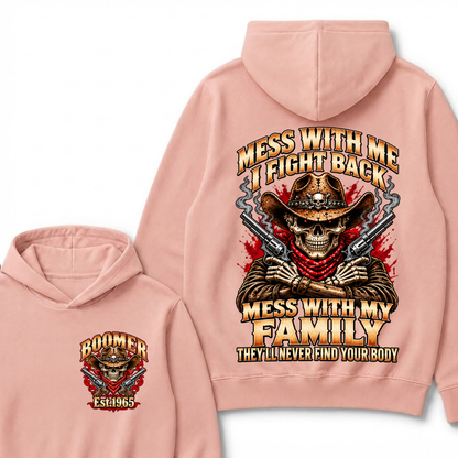 Custom Your Year EST.Year Mess With Me I Fight Back Mess With My Family Cowboy Skull Dual Guns Hoodie