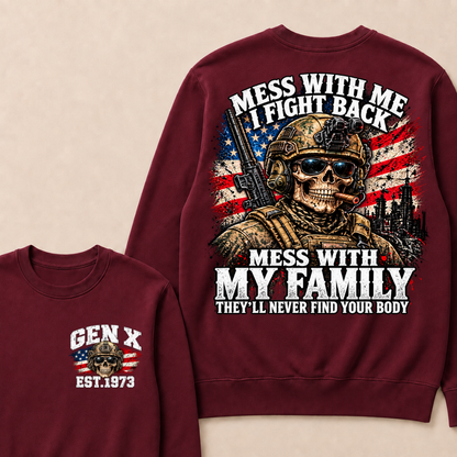 EST.Year Mess With Me I Fight Back Mess With My Family Tactical Skull American Flag Sweatshirt