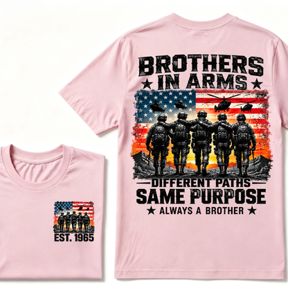 Brothers In Arms Different Paths Same Purpose Always A Brother EST.Year Veteran American Flag T-Shirt