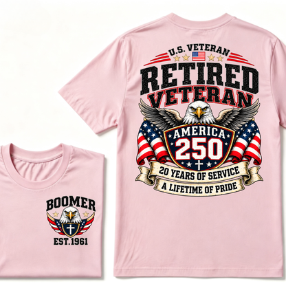 U.S. Veteran Retired Veteran America 250 20 Years Of Service A Lifetime Of Pride EST.Year Graphic T Shirt