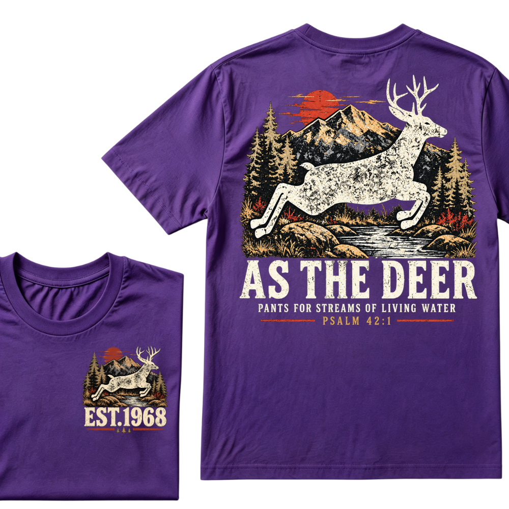 As The Deer Pants For Streams Of Living Water Psalm 42:1 Christian Deer Hunting Vintage Mountain EST.Year Graphic T-Shirt