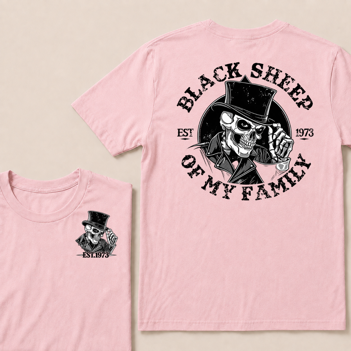Black Sheep Of My Family Vintage Top Hat Skeleton Skull EST.Year T-Shirt, Gothic Family Quote Graphic Tee
