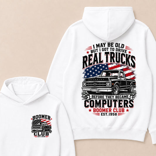Custom "Boomer Club" Hoodie, Funny Old Man Truck Lover Gift, Personalized Year Hooded Sweatshirt, Real Trucks Before Computers Pullover