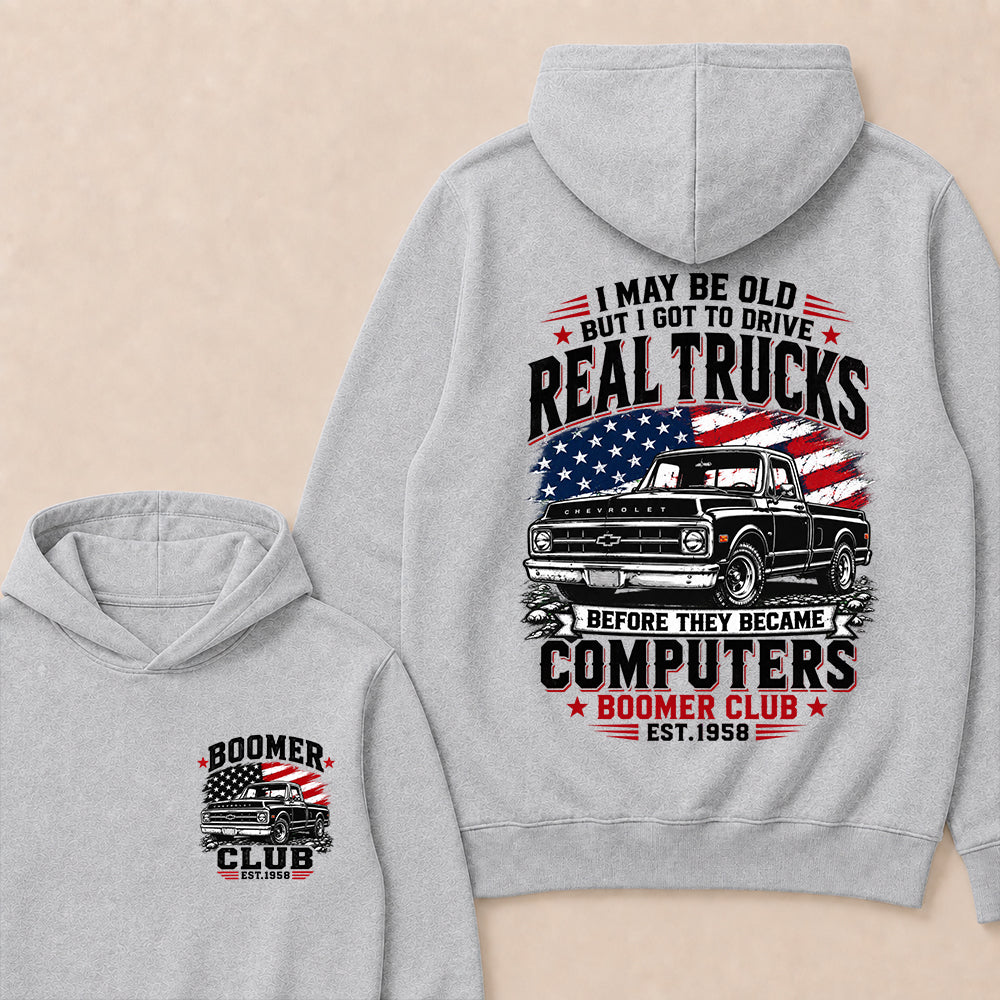 Custom "Boomer Club" Hoodie, Funny Old Man Truck Lover Gift, Personalized Year Hooded Sweatshirt, Real Trucks Before Computers Pullover