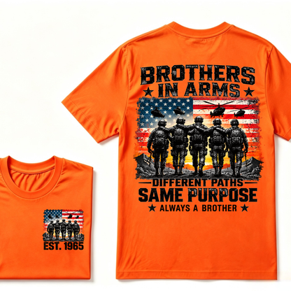 Brothers In Arms Different Paths Same Purpose Always A Brother EST.Year Veteran American Flag T-Shirt