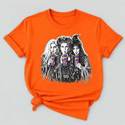 Sanderson Sisters Drinking Juice Box Hocus Pocus Halloween Witch Graphic T-Shirt