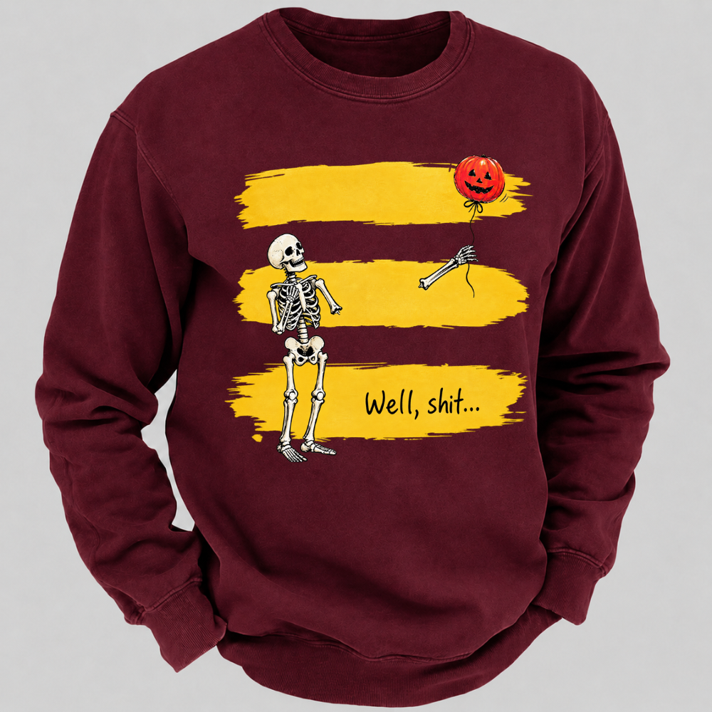 Well, shit... Funny Skeleton Halloween Well Shit Pumpkin Balloon Graphic Crewneck Sweatshirt