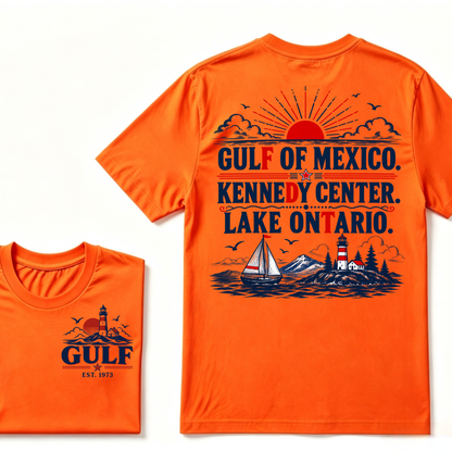 Gulf Of Mexico Kennedy Center Lake Ontario EST.Year Vintage Nautical Lighthouse Sailboat Sunset T-Shirt,Print Retro Ocean Tee
