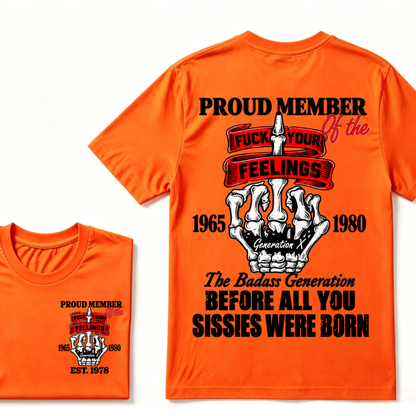 Proud Member Of The Generation X 1965-1980 The Badass Generation EST.Year Skeleton Middle Finger T-Shirt