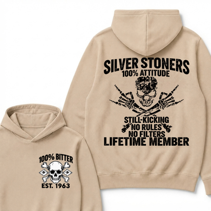 💀 SILVER STONERS: 100% Attitude, Est. Year Apparel Hoodie