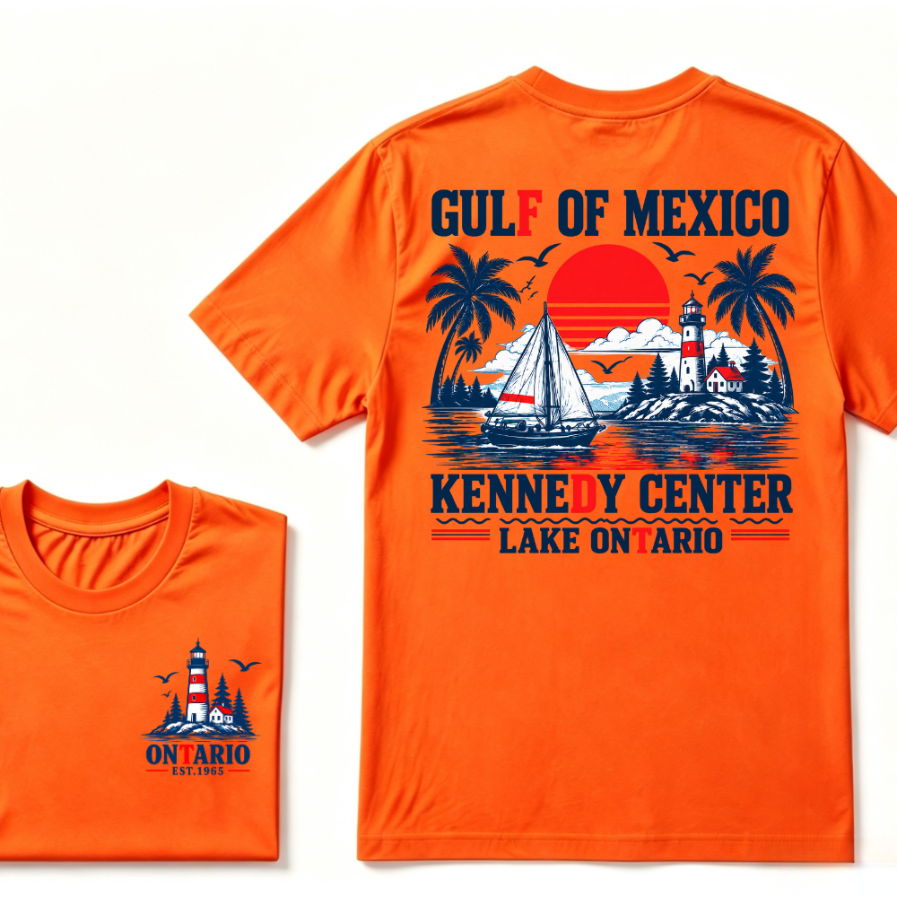 Gulf Of Mexico Kennedy Center Lake Ontario EST.Year Retro Lighthouse Sailboat Graphic T-Shirt