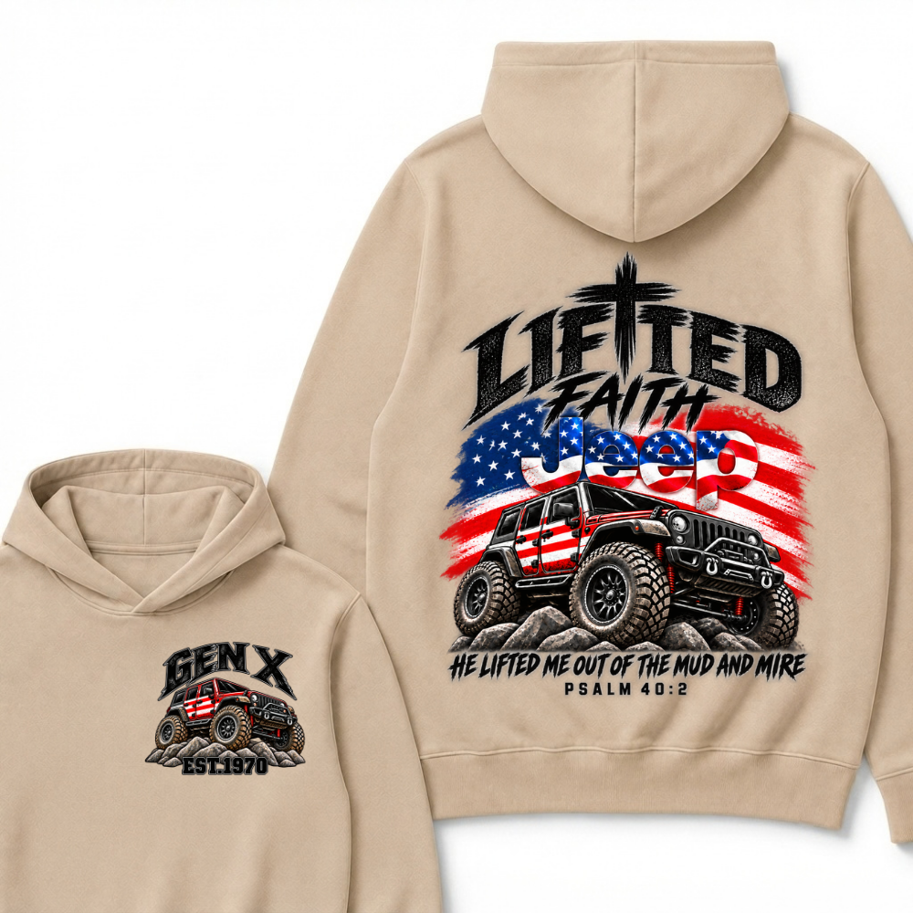 Custom Year Lifted Faith Jeep He Lifted Me Out Of The Mud And Mire Psalm 40:2 Hooodie