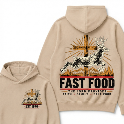 FAST FOOD – The Lord Provides | Faith, Family & Hunting Custom Year Hoodie