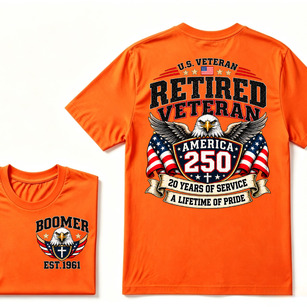 U.S. Veteran Retired Veteran America 250 20 Years Of Service A Lifetime Of Pride EST.Year Graphic T Shirt