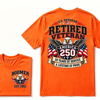 U.S. Veteran Retired Veteran America 250 20 Years Of Service A Lifetime Of Pride EST.Year Graphic T Shirt