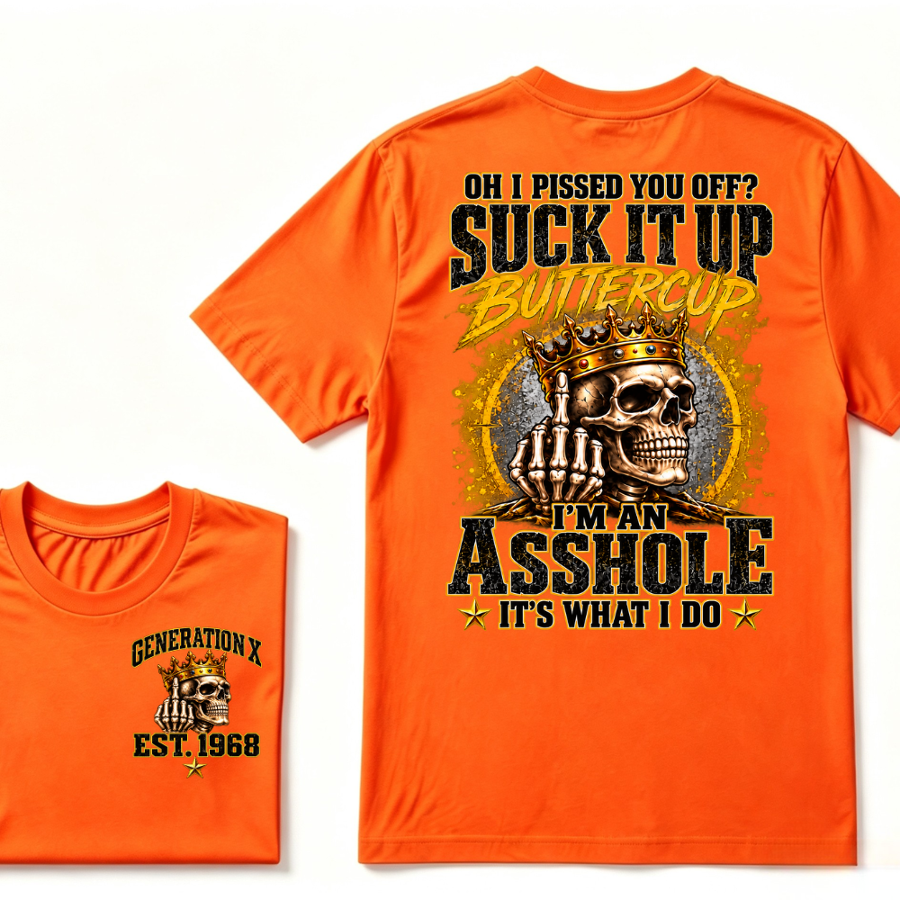 Gen X EST.Year Crown Middle Finger Skull Sarcastic Quote Vintage Graphic T-Shirt