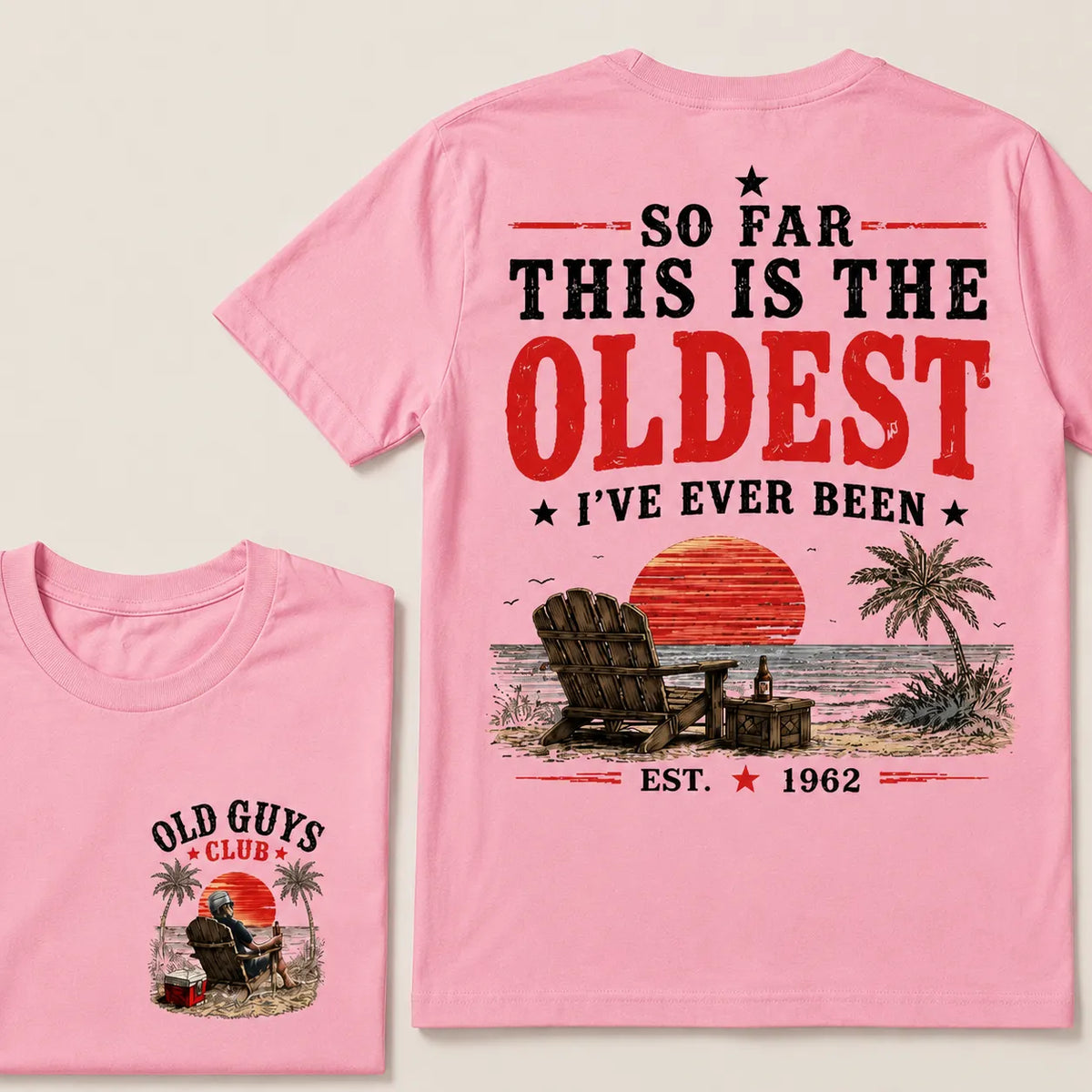 🌅 "Old Guys Club" Vintage Beach Birthday Commemorative Graphic T-Shirt
