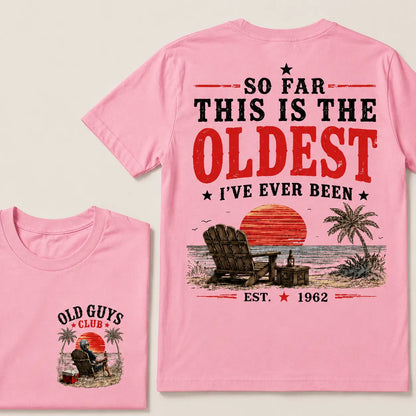 🌅 "Old Guys Club" Vintage Beach Birthday Commemorative Graphic T-Shirt