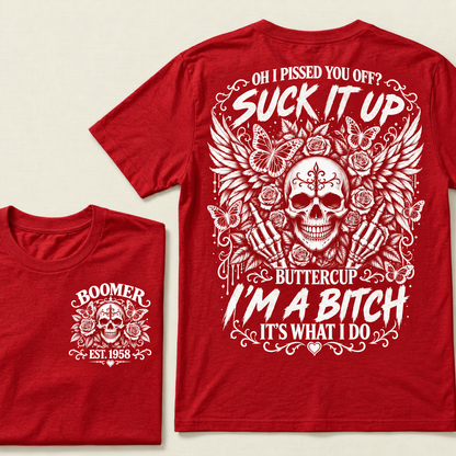 Custom Year Boomer Suck It Up Buttercup Skull Graphic T-Shirt