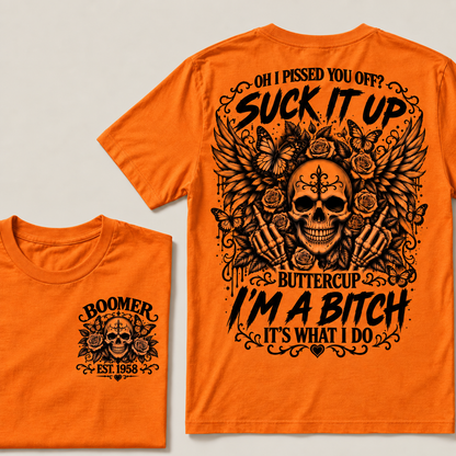 Custom Year Boomer Suck It Up Buttercup Skull Graphic T-Shirt