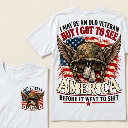 Funny Old Veteran American Flag T-Shirt, Vintage Military Army Gift, Patriotic USA Soldier Tee, Retro 1965 Veteran Shirt