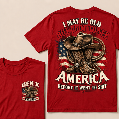 Funny Gen X Cowboy T-Shirt, Vintage Western American Flag Tee, Retro 1965 Gen X Gift, Patriotic Country Shirt