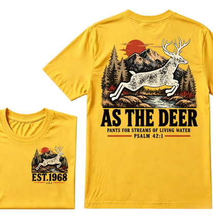 As The Deer Pants For Streams Of Living Water Psalm 42:1 Christian Deer Hunting Vintage Mountain EST.Year Graphic T-Shirt